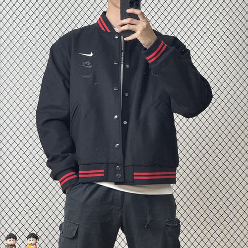 NIKE/耐克男子春季运动休闲立领刺绣羊毛保暖夹克外套 FZ6372-010