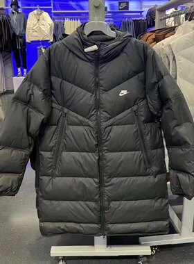 Nike耐克男子秋冬新款运动保暖舒适中长款黑连帽羽绒服DV1134-010