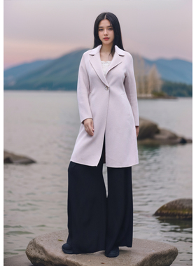 雀翎裁雾 时尚羊毛大衣女气质复古翻领收腰中长款秋冬装2025新款