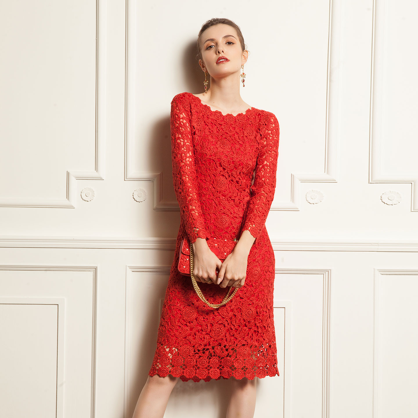 金丝线重工气质修身收腰钩花镂空