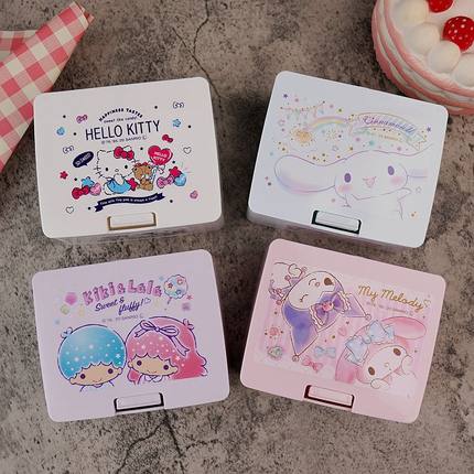日式hellokitty卡通带盖防尘弹簧桌面棉签塑料收纳盒首饰杂物学生
