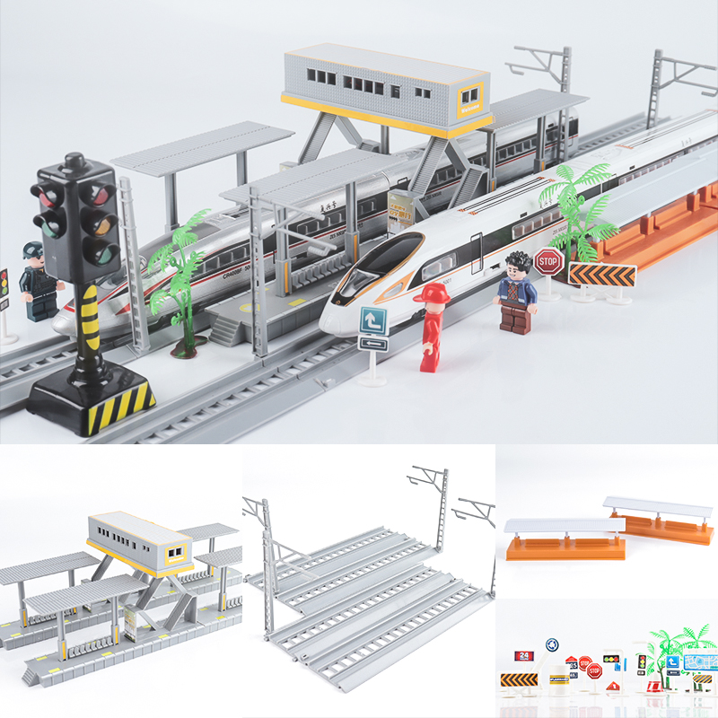 高铁动车组复兴号和谐号可拼装火车站台轨道DIY玩具AG13LR44人仔 玩具/童车/益智/积木/模型 火车模型 原图主图