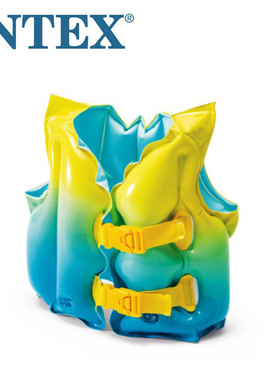 原装正品INTEX渐变蓝充气背心儿童救生衣游泳衣三气室可调节