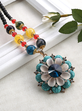 大花朵漂亮中长款甜美风毛衣链