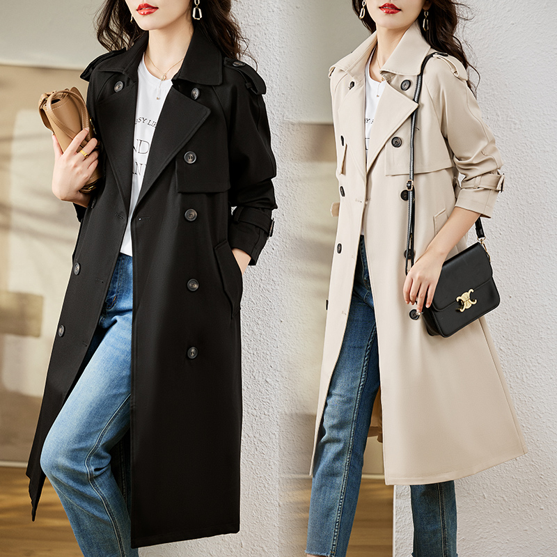 彩衣阁高级感黑米色风衣女中长款春秋气质显瘦赫本风流行大衣外套