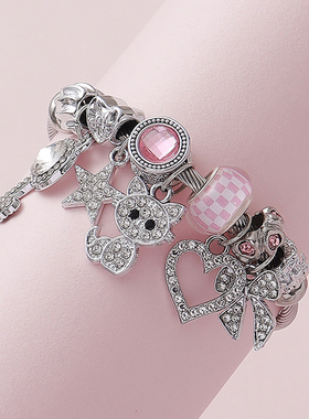 粉色猫眼石diy手链珐琅可爱