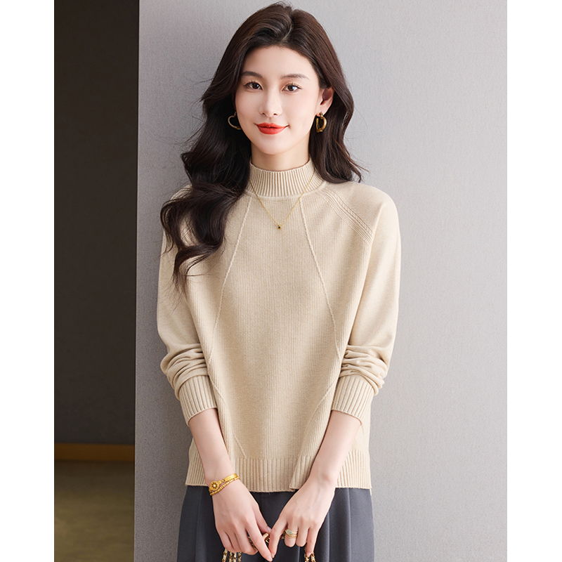 彩衣阁半高领针织衫上衣女秋冬新款时尚内搭外穿宽松几何图案毛衣