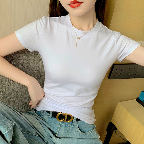 纯棉修身显瘦小高圆领短袖