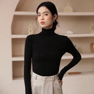 莫代尔高领打底衫女秋冬季新款黑色内搭长袖t恤修身洋气减龄上衣