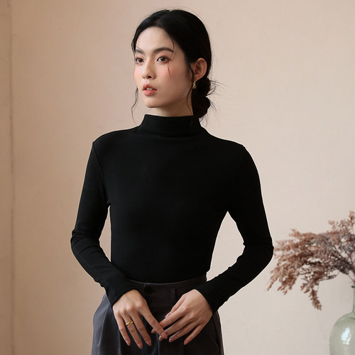 薄绒半高领加厚显瘦长袖打底衫