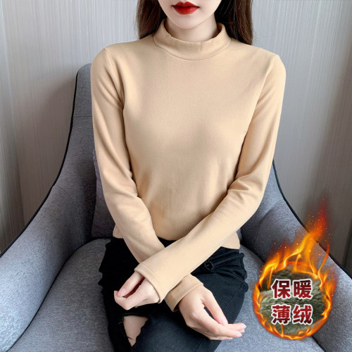 薄绒小高领加绒加厚长袖打底衫