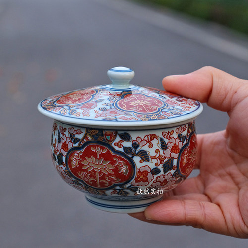 日本进口弥右卫门金彩盖杯手工陶瓷带盖茶盏复古中式功夫茶具单碗