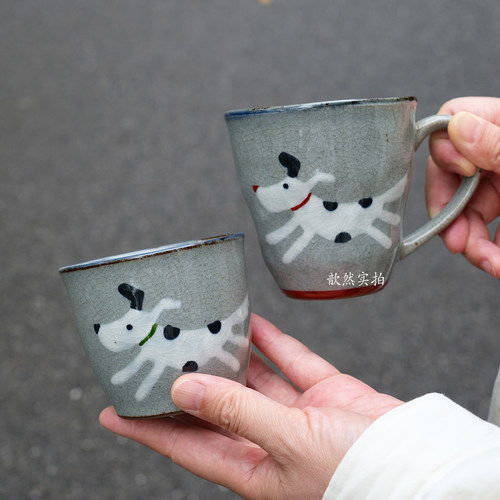 进口正品翔芳窑手绘小狗碗马克杯