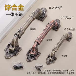 锌合金复古门把手一体压铸雕花拉手青古红古房门窗户明装家具五金