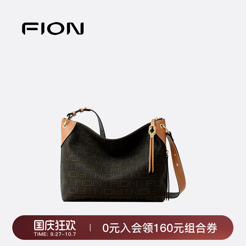 Fion/菲安妮莫相离老花托特包通勤大容量hobo包女单肩斜跨包包