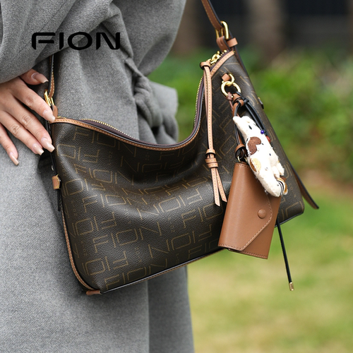 Fion/菲安妮老花托特包软hobo经典简约高级感通勤小众斜挎包包女
