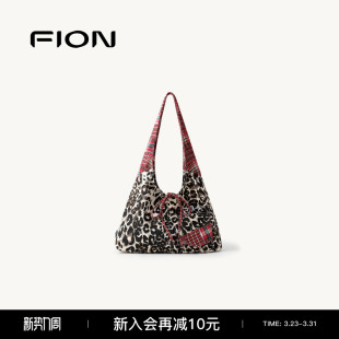 高级豹纹单肩包包 卡通时尚 Fion 菲安妮米奇拼布托特包软hobo新款