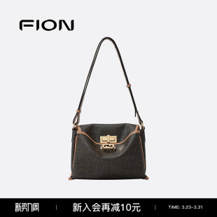 Fion 高级感小众女包包单肩斜挎公文包 菲安妮老花托特包新款