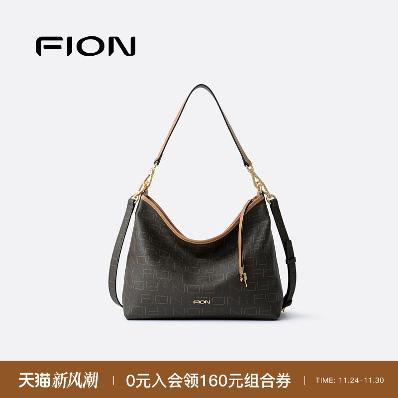 Fion/菲安妮老花托特包新款复古单肩腋下包包女通勤大容量