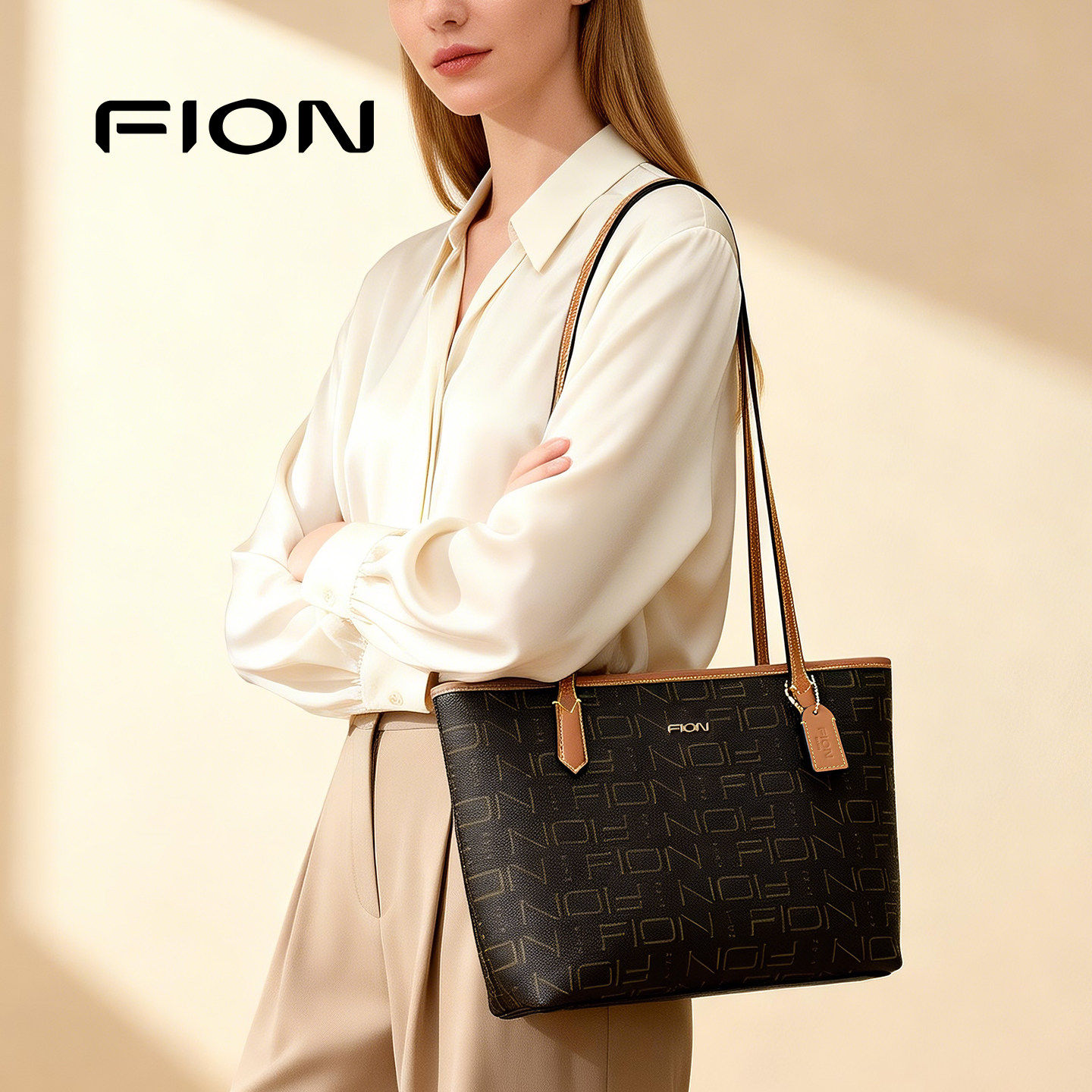 Fion/菲安妮老花腋下包经典时尚简约大容量女通勤单肩斜挎包包,箱包皮具/热销女包/男包,托特包,淘宝优惠券,粉丝福利购,淘宝优惠卷