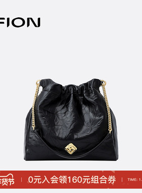 Fion/菲安妮流浪包新款真皮水桶包通勤单肩斜挎包垃圾袋包包女