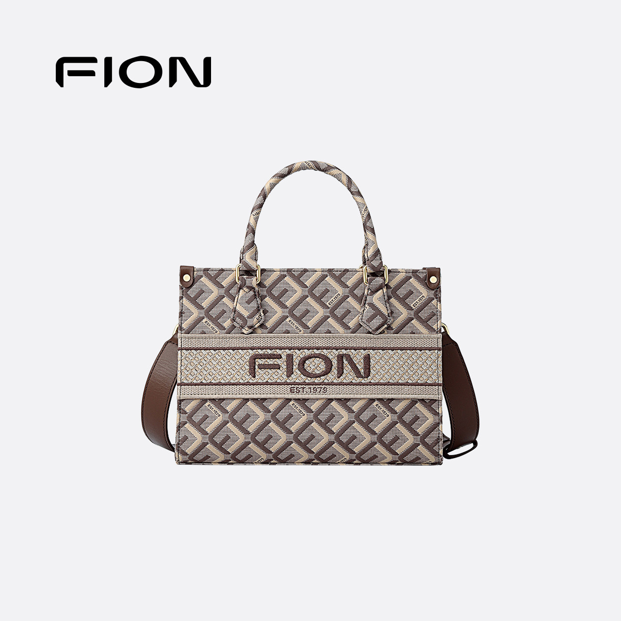 Fion/菲安妮菱标巧锦托特包新款大容量通勤小众高级感包包女