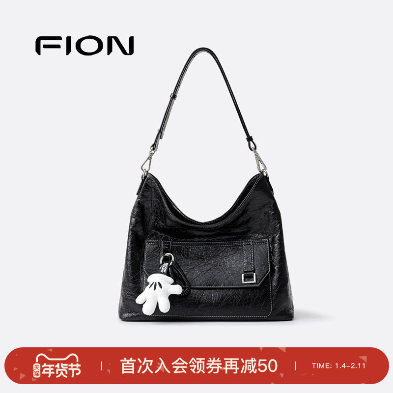 Fion/菲安妮迪士尼米奇合作真皮托特包2025新款大容量单肩斜