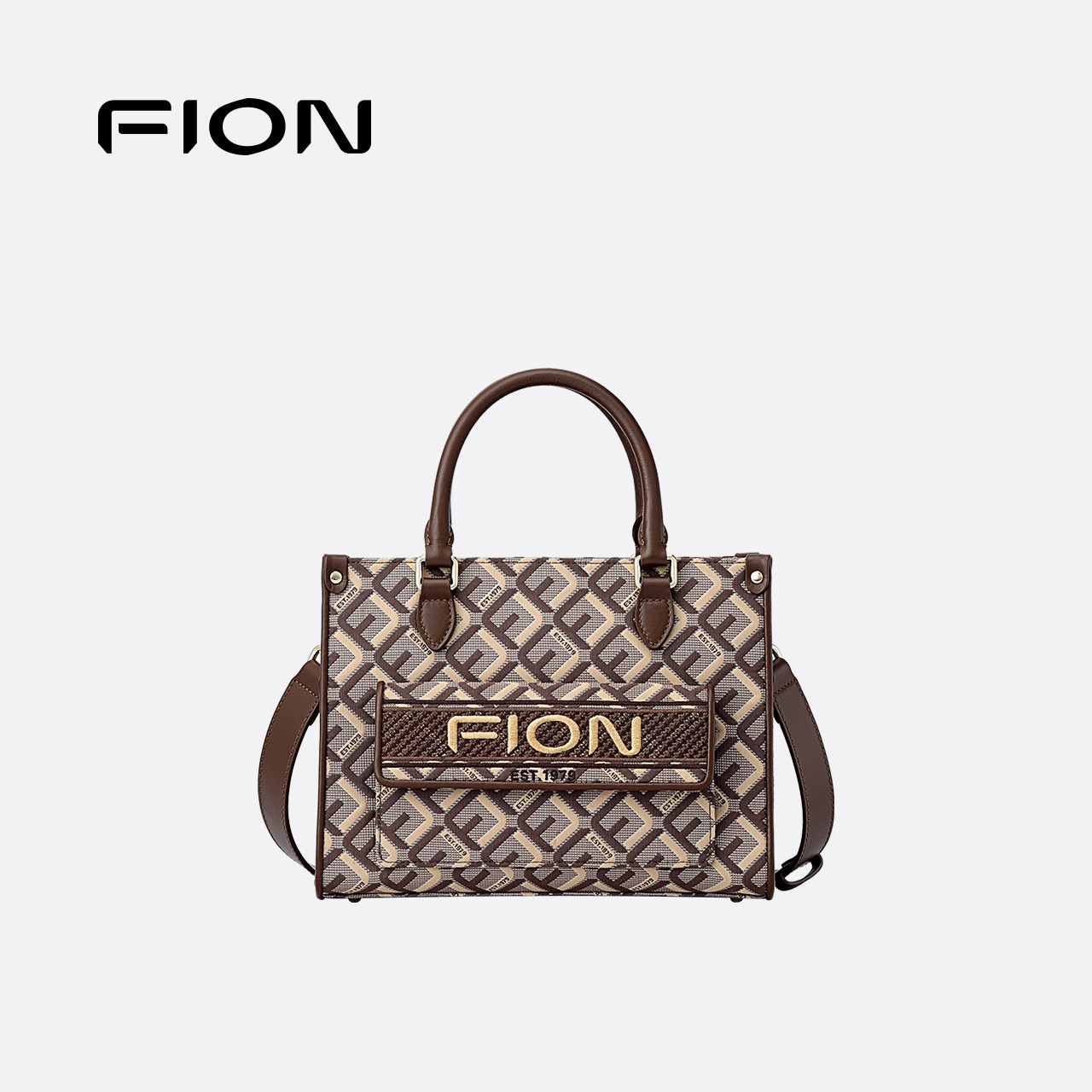 Fion/菲安妮菱标巧锦托特包新款大容量女士单肩通勤斜挎包包