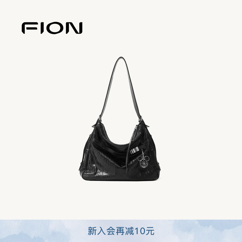 FION菲安妮官方迪士尼米奇合作音符托特包大容量女通勤斜挎包包