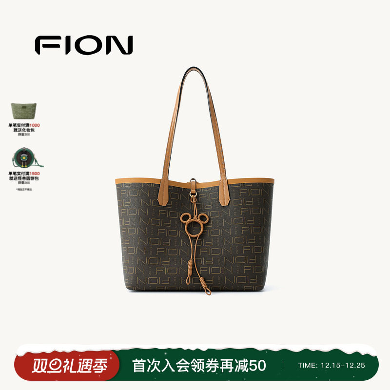 Fion/菲安妮迪士尼米奇老花托特包复古休闲通勤大容量单肩斜挎包