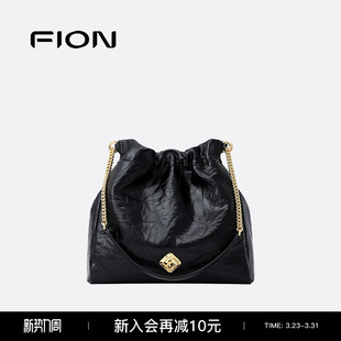 Fion 真皮水桶包通勤单肩斜挎包垃圾袋包包女 菲安妮流浪包新款