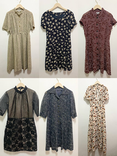天天古着短袖雪纺连衣裙夏vintage日本纱透视收腰少女中裙L100z