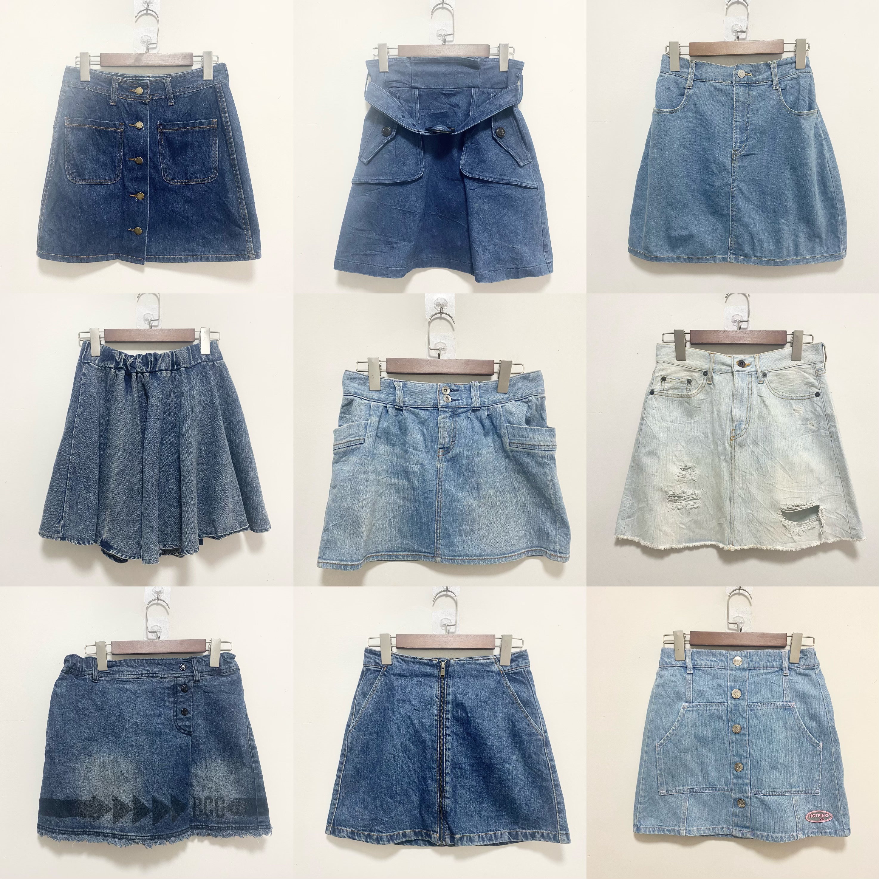 天天古着性感牛仔裙vintage日本复古高腰短裙少女A字裙半身裙N4f