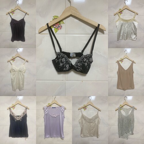 天天古着春夏吊带背心vintage日本复古蕾丝美背外穿性感打底