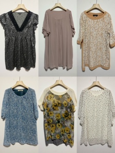 天天古着雪纺连衣裙夏vintage日本短袖宽松及膝中裙（L165z
