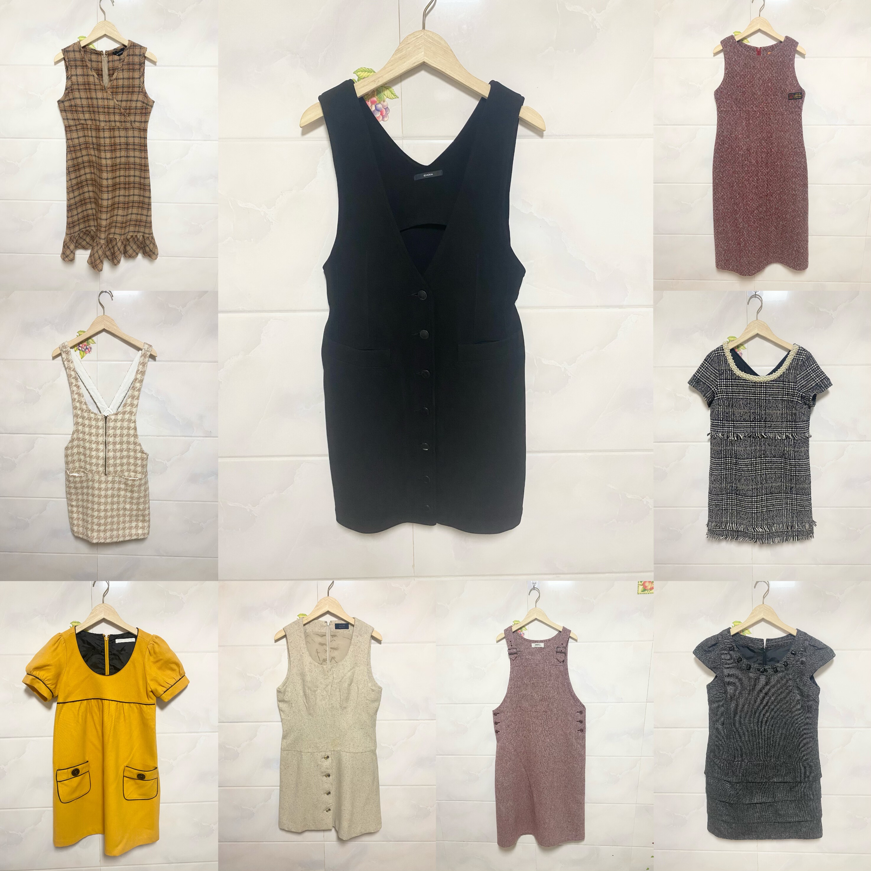 天天古着秋冬连衣裙vintage日本无袖马甲背心短裙复古毛裙L5l