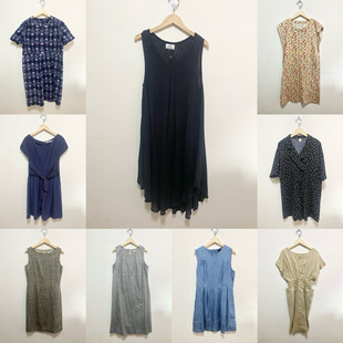 天天古着连衣裙vintage日本夏季纯色无袖聚酯修身中裙L175z