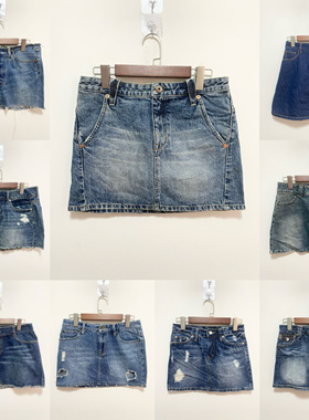 天天古着牛仔半身裙vintage日本古着女夏季破洞超短半身裙N2f
