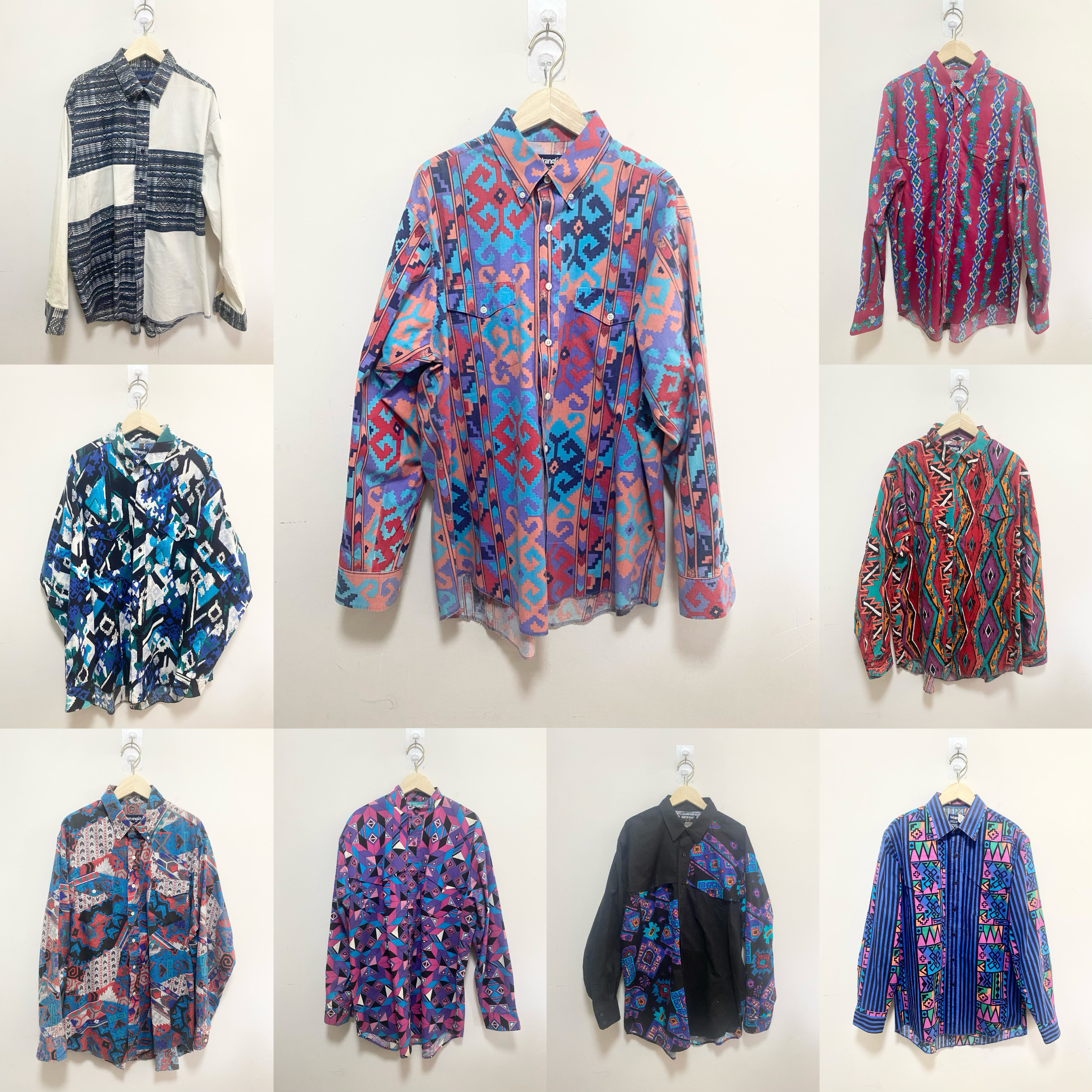 天天古着印第安衬衫vintage古着海外春夏长袖衬衫宽松上衣C02f