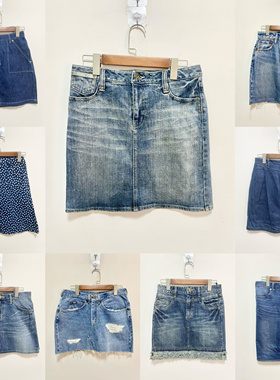 天天古着超短半身裙vintage日本古着纯色牛仔短裙包臀裙N2f