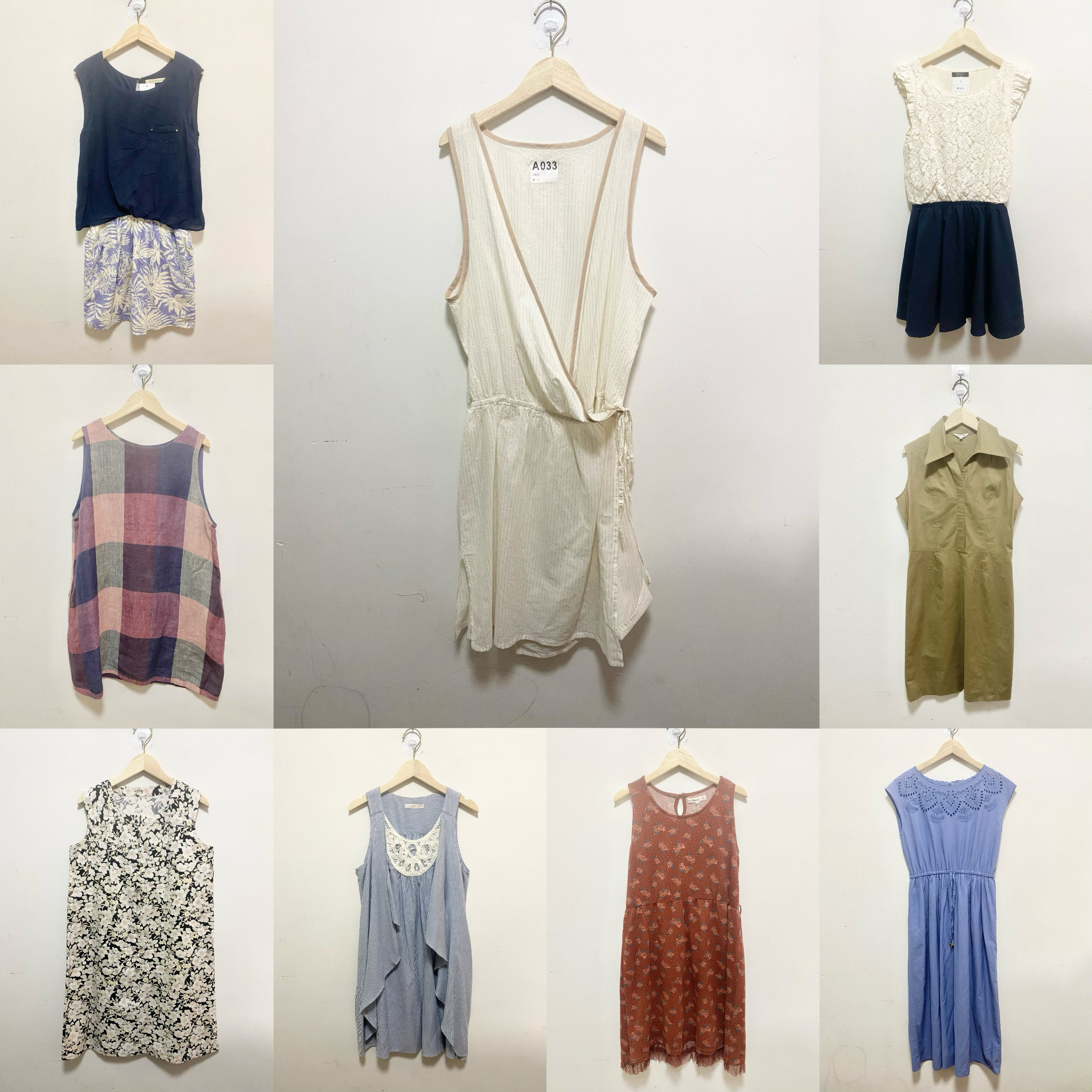 天天古着连衣裙vintage日本夏季无袖背心裙印花棉质中裙L195f