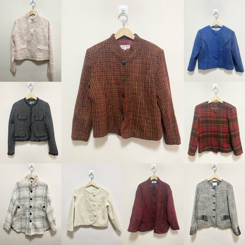 天天古着小香风外套vintage日本女圆领立领长袖西装外套上衣NX2h