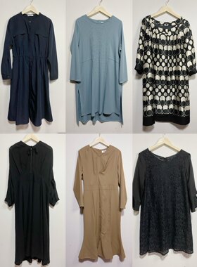 天天古着长袖连衣裙vintage春夏时装套裙雪纺女士熟女裙（L125z