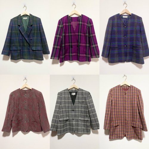 天天古着女士小香风西装春vintage日本秋冬长袖外套上衣（XZ01）