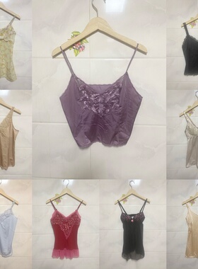 天天古着春夏吊带背心vintage日本复古蕾丝美背外穿性感打底