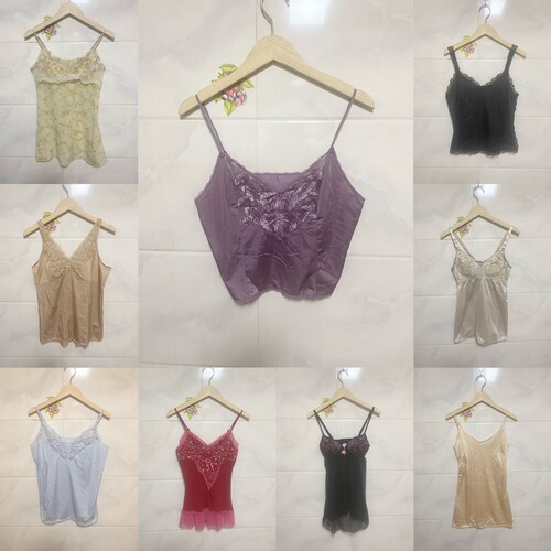 天天古着春夏吊带背心vintage日本复古蕾丝美背外穿性感打底