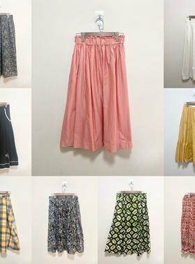 天天古着棉质半身裙vintage日本中长款大摆裙印花半裙少女裙B01z