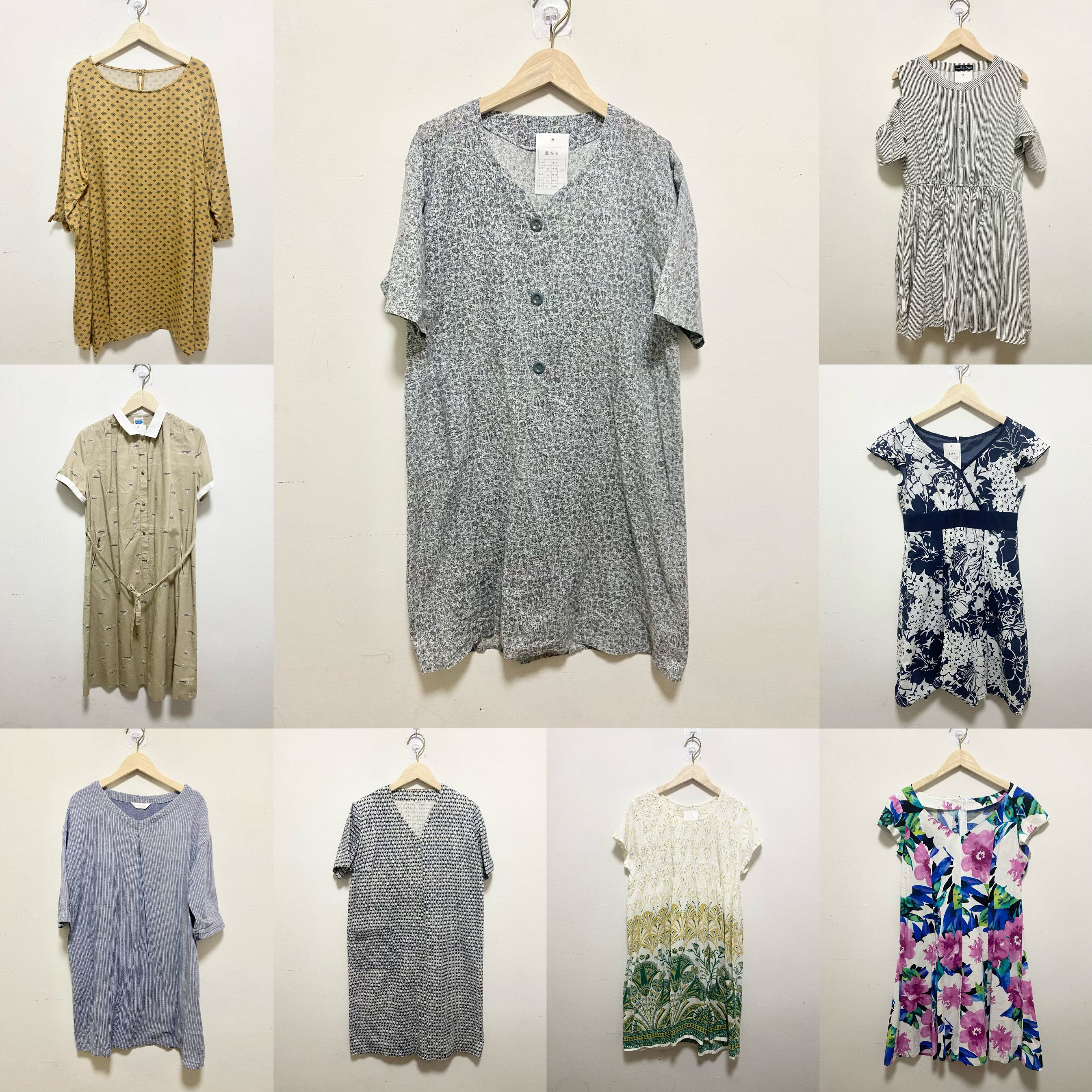 天天古着连衣裙vintage日本春夏短袖宽松大码印花棉质中裙L195f图片