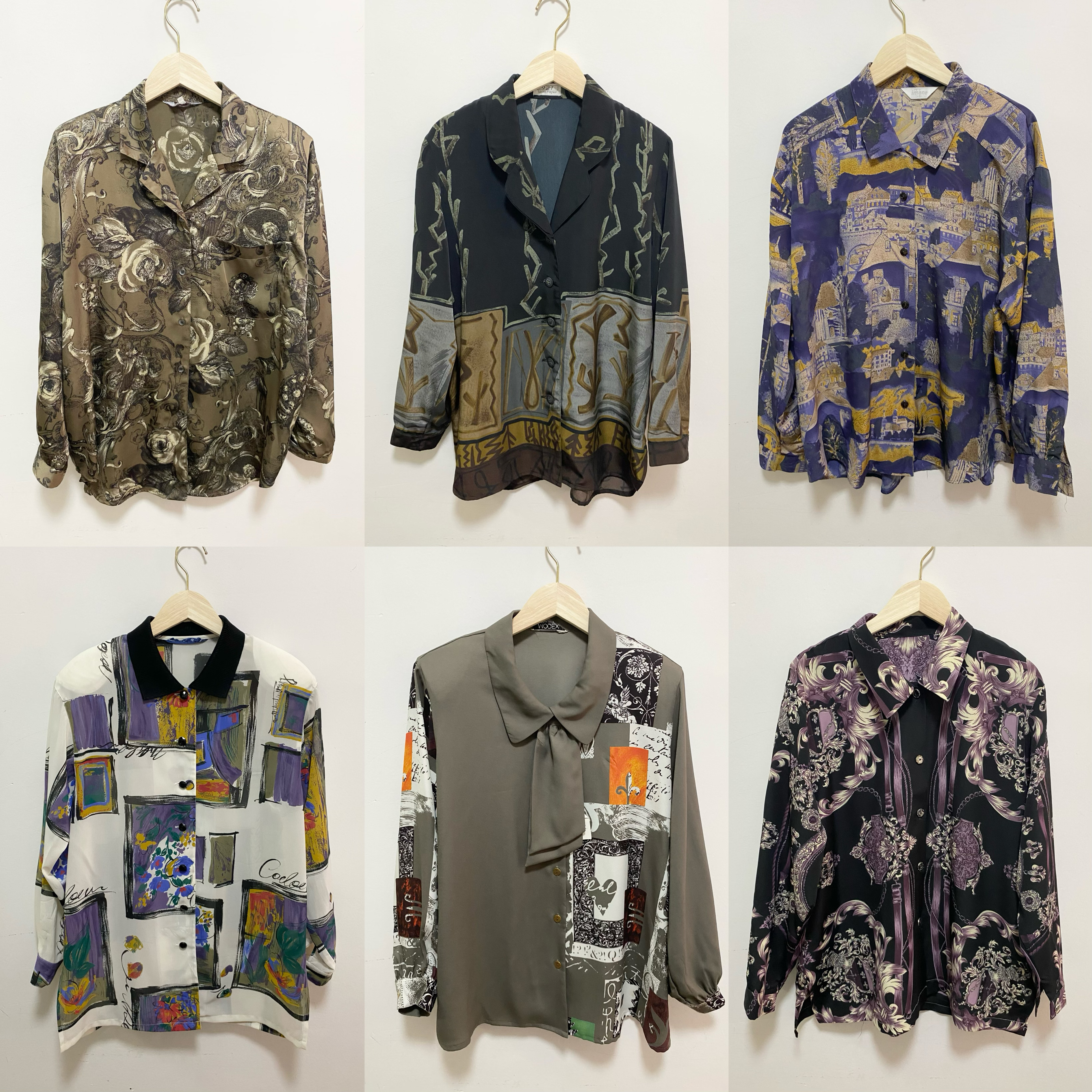 天天古着巴洛克衬衣vintage日制长袖男女风波普印花衬衫A02f