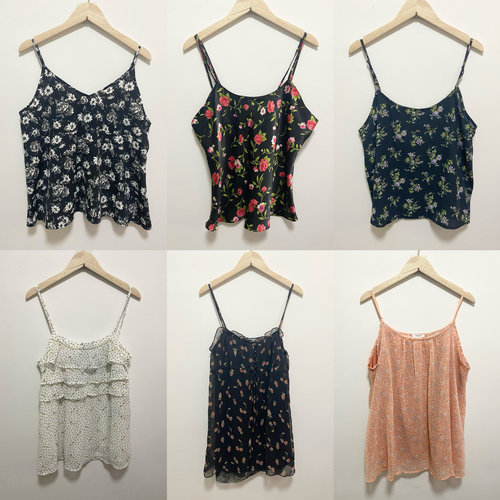 天天古着吊带上衣夏vintage日制雪纺无袖背心碎花清新吊带衫S001